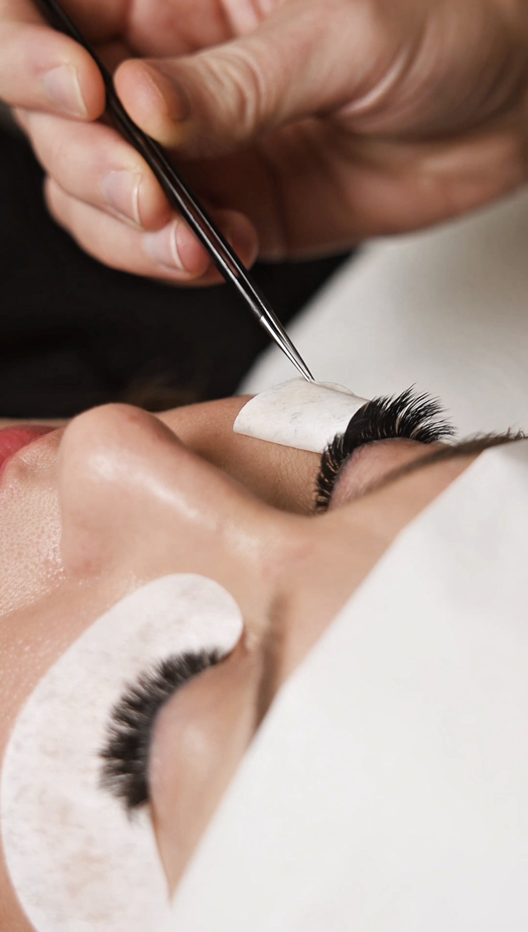 Lash extension application close-up