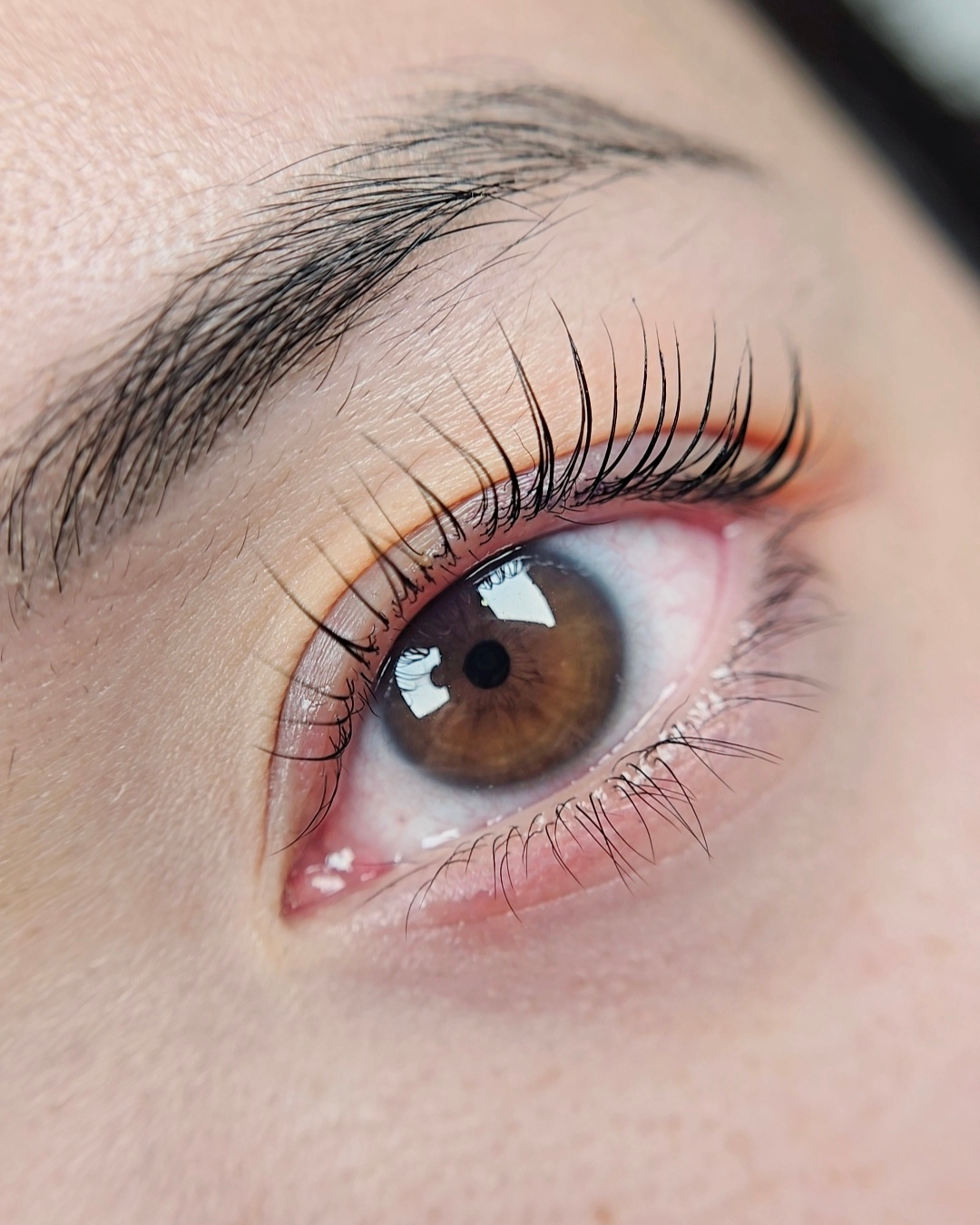 Natural lash lift close-up enhancing length and curl of the client's own lashes